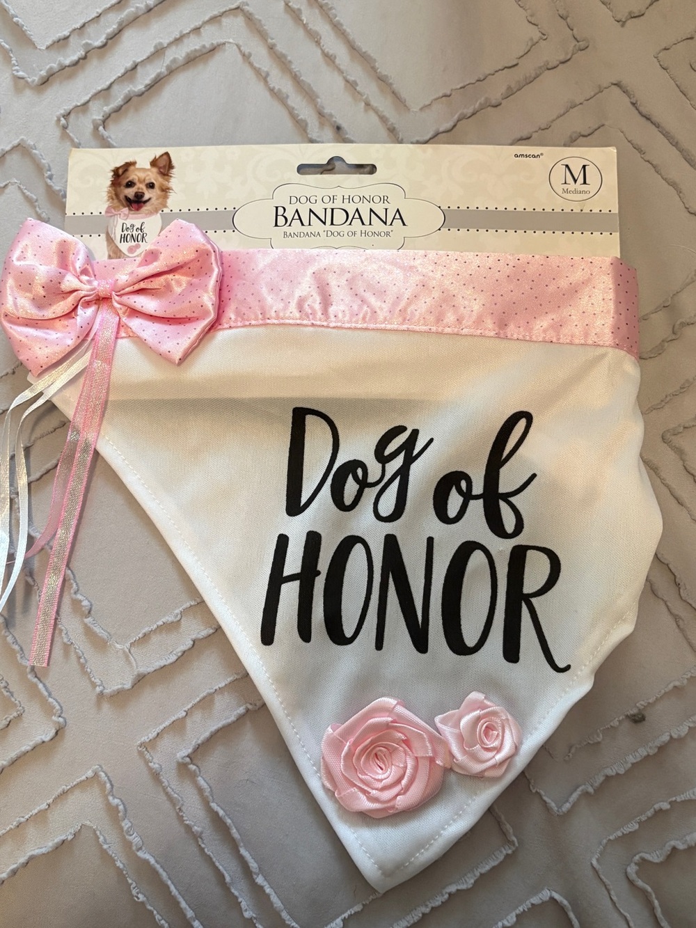 Bandana for Dogs - Pink and White wedding dog of honor